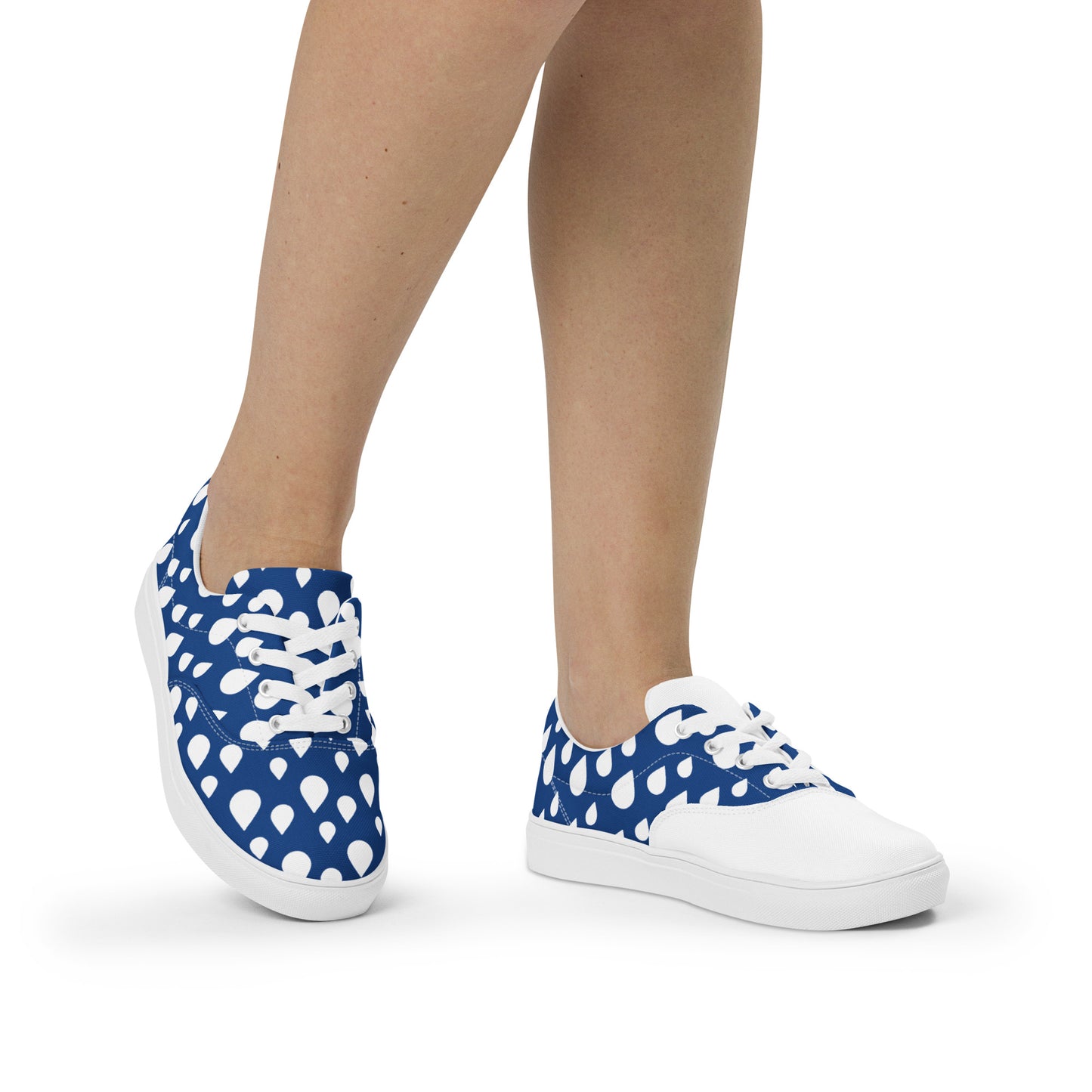 Blue and White Rain Drop Lace-Up Canvas Shoes